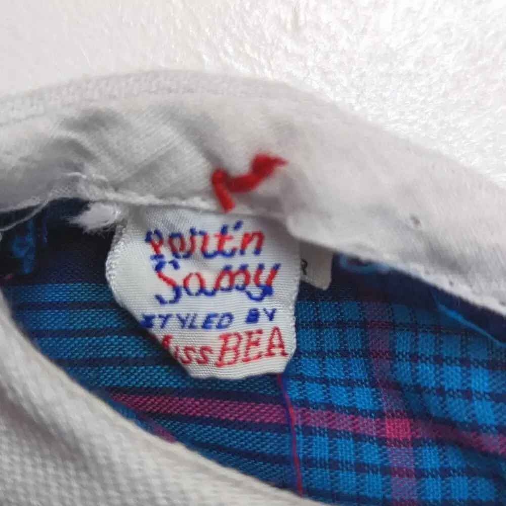 Vintage Pert N Sassy Dress Girls Size 3T Blue Plaid Square Lace Bib Drop Waist